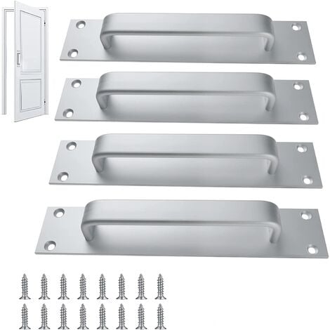 MINKUROW Juego de 4 tiradores de puerta de granero corrediza de aleación de aluminio para gabinete de cocina, muebles de oficina, con 16 tornillos y 1 destornillador (plata)