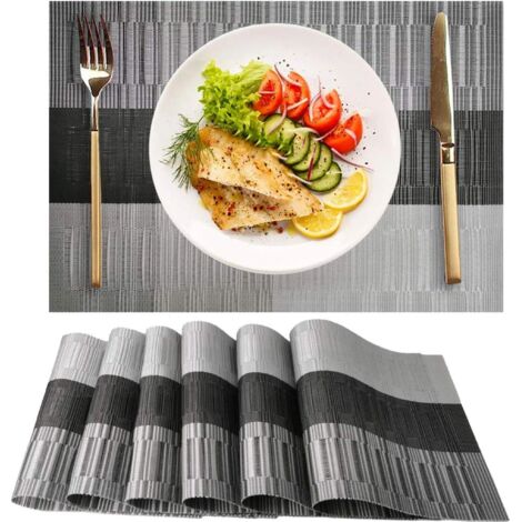 MINKUROW Juego De 6 Manteles Individuales De Pvc Resistentes Al Calor Para Mesa De Cocina Gris