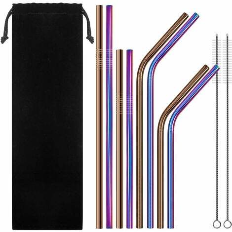 MINKUROW Juego De 8 Pajitas De Acero Inoxidable Para Beber, Pajitas De Metal Rectas Y Dobladas De 6 Mm Para 20 Vasos Rtic De 30 Oz Yeti U Ozark Trail Ramblers, Con 2 Cepillos De Limpieza, Colorido, Or