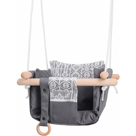  Columpio para bebé y niño pequeño, hamaca de lona para bebé  para interiores y exteriores, con cinturón de seguridad y accesorios de  montaje, silla colgante de madera para bebés de hasta