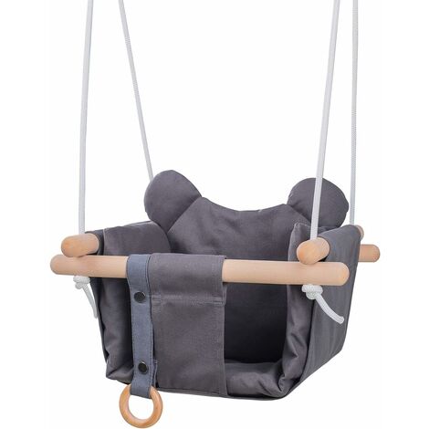  Columpio para bebé y niño pequeño, hamaca de lona para bebé  para interiores y exteriores, con cinturón de seguridad y accesorios de  montaje, silla colgante de madera para bebés de hasta