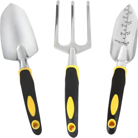 MINKUROW Juego De Herramientas De Jardinería De Acero Inoxidable De 3 Piezas, Juego De Herramientas De Jardín De Caucho Suave Antideslizante, Kit De Herramientas De Jardinería Con Pala, Rastrillo, Pal