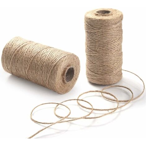 MINKUROW Jute-Schnur, 2 mm x 200 m x 2 Stück Jute-Schnur, natürliches Jute-Seil, Gartenschnur für kreative DIY-Bastelarbeiten, Geschenkdekoration, Verpackung, Etikettenband, Lesezeichen für Fotorahmen