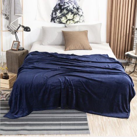 MINKUROW Karierte Sofa-Fleecedecke – Überwurf 100 x 120 cm, Kariertes Sofa, Flanell, 1 Person, weich und warm, blau