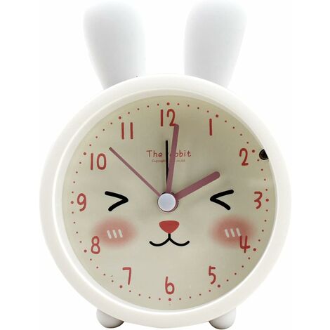 MINKUROW Kinder süßer Tier-Kaninchen-Wecker, leise, nicht tickend, Silikon-Uhr, Nachtlicht, Reiseuhr, weiß