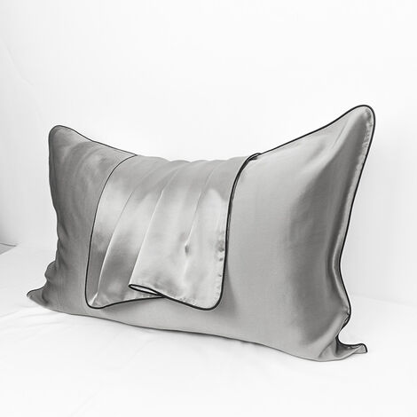 MINKUROW Kissenbezug – 100 % natürliche Maulbeerseide – für Haar und Haut – 19 mm Seide auf einer Seite – 2 Einheiten, Seide, Standard 48 x 74 cm, Dunkelgrau