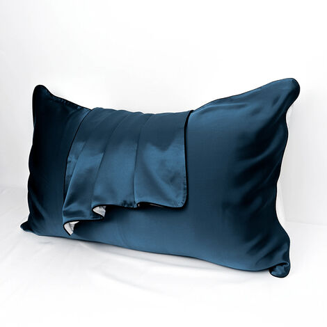 MINKUROW Kissenbezug – 100 % natürliche Maulbeerseide – für Haar und Haut – 19 mm Seide auf einer Seite – 2 Einheiten, Seide, Standard 48 x 74 cm, Marineblau