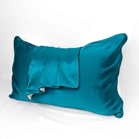 MINKUROW Kissenbezug – 100 % natürliche Maulbeerseide – für Haar und Haut – 19 mm Seide auf einer Seite – 2 Einheiten, Seide, Standard 48 x 74 cm, Pfauenblau