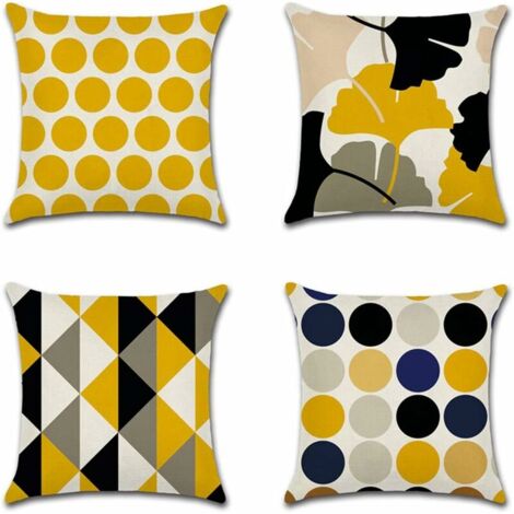 MINKUROW Kissenbezug mit Pflanzenblättern, geometrisches Muster, Kissenbezug für Sofa, Zuhause, Wohnzimmer, Schlafzimmer, Heimdekoration, 45 x 45 cm, 4-teiliges Set (Geometrie und Blatt)