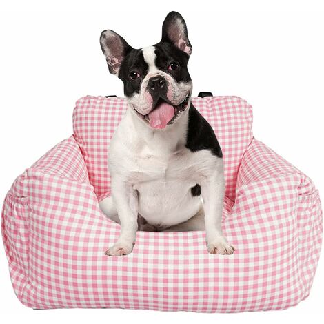 MINKUROW Kleiner Hundeautositz, 2-in-1-Hundeautositz, waschbar und abnehmbar, Hundeautositz mit Sicherheitsgurt, Aufbewahrungstasche, robustes Hundebett, Rosa