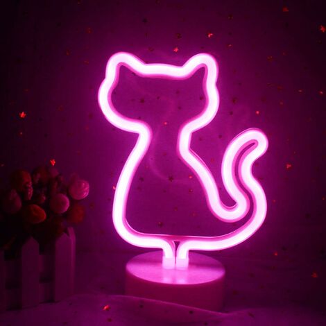 MINKUROW Kokosnussbaum-Neonlicht mit LED-Basis, Neon-Palme, USB-/Batterielicht, Dekoration, Nachtlicht, Schlafzimmerdekoration, Ladendesign, Urlaub, Sommer, Strand, Feier, Partyzubehör (rosa Katze) [E