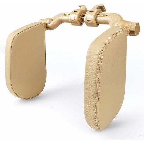 MINKUROW Kopfstützen-Autositze mit Teleskopstange und verschiebbaren Clips, seitliches Kopfstützenkissen aus Leder für Kinder und Erwachsene, Beige