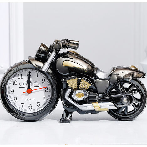 MINKUROW Kreativer Retro Motorrad Wecker für Zuhause und Büro Vintage Motorrad Wecker (Grau und Gold)