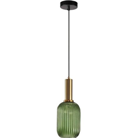 MINKUROW Kronleuchter für den Innenbereich, industrielle Pendelleuchten, moderne E27-Fassung, Lampenschirm, Decke, gestreiftes Glas, Pendelleuchte (grün, S 13 cm)