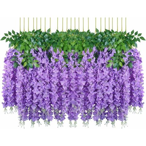 MINKUROW Künstliche Blumen, 24 Stück künstliche gefälschte Glyzinienranken, hängende Seidenblumen, Zuhause, Hochzeit, Party, Dekoration (24 Stück, 110 cm/jeder Strang, lila)