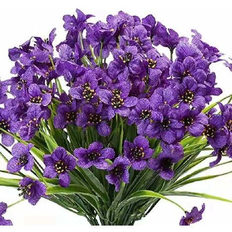 MINKUROW Künstliche Violette Blume, 10 Stück Künstliche Plastikblume, Outdoor UV-beständig Garten Grün Sträucher Pflanzen Indoor Outdoor Hanging Home Dekorative Pflanze (Lila)