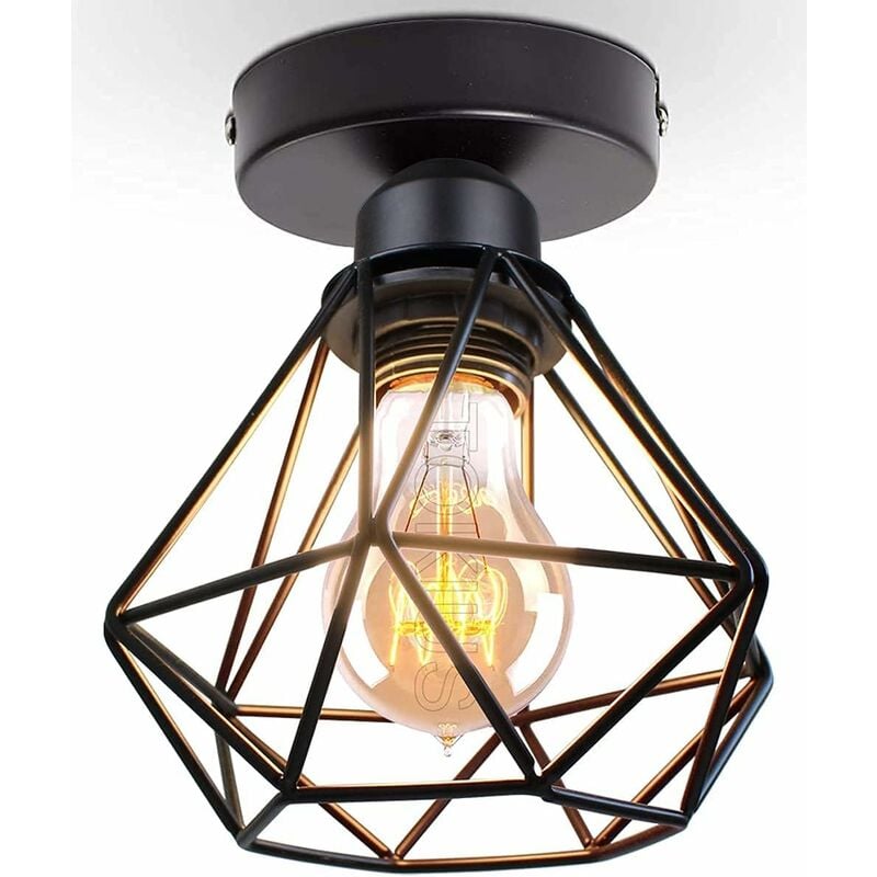 Image of Minkurow - Lampada Da Soffitto Industriale Vintage E27 Lampadario Retrò Lampada a Sospensione Design Gabbia In Metallo Ø160mm Illuminazione a