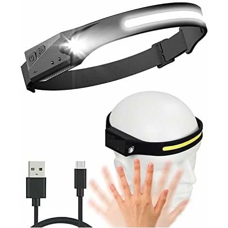 MINKUROW Lampada Frontale Ricaricabile, Lampada Frontale A Led Da 600 Lumen Lampada Frontale Potente Lampada A Mani Libere Per Campeggio, Lampada Frontale Da Corsa Ipx4 Lettura Per Bambini