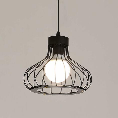 MINKUROW Lampadario A Sospensione Industriale Retrò, Lampada Da Soffitto A Gabbia In Metallo Vintage Lampada Da Paralume 23 Cm Nero, Attacco E27