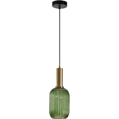 MINKUROW Lampadario Per Interni Lampadario Industriale Lampade A Sospensione Moderna E27 Lampada A Sospensione Con Paralume A Soffitto In Vetro A Strisce (Verde, S 13 Cm)
