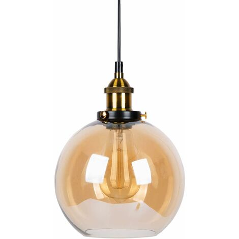 MINKUROW Lámpara Colgante De Vidrio Vintage Industrial Acabado De Metal Vidrio Transparente Pantalla De Bola Redonda Lámpara Colgante Loft Lámpara Retro Lámpara De Techo Vintage (Ámbar, 20 Cm)