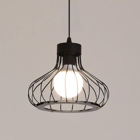 MINKUROW Lámpara Colgante Industrial Retro Lámpara De Techo De Jaula De Metal Vintage Accesorio De Luz De Pantalla 23 Cm Negro, Enchufe E27