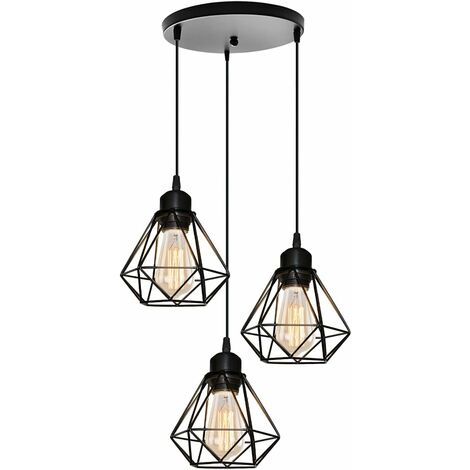 MINKUROW Lámpara Colgante Industrial Vintage 3 Luces E27 Diseño De Lámpara De Techo Jaula De Metal Ø160mm Iluminación De Techo Para Sala De Estar Cocina Dormitorio