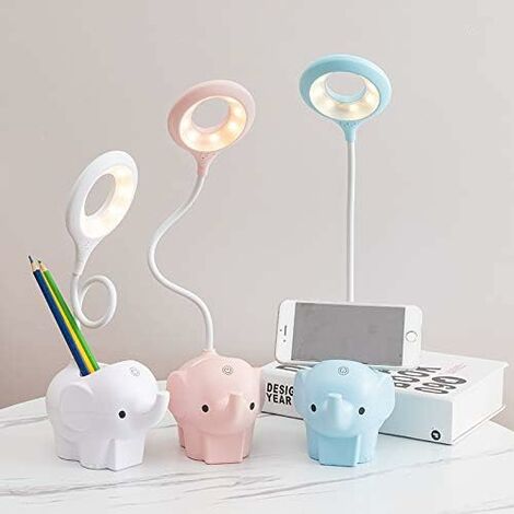 MINKUROW Lámpara De Escritorio, Lámpara De Mesa Led Regulable, Lámpara Para Niños, Regulable, 3 Niveles De Brillo, Protección Ocular, Control Táctil, Carga Usb Inalámbrica, Portalápices Y Soporte Para