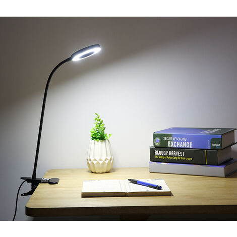 MINKUROW Lámpara De Escritorio Led De 7 W Con Abrazadera E Interruptor, 3 Colores De Luz Y 10 Intensidades Regulables, Cuello De Cisne Flexible De 360°, Lámpara De Noche Usb Para Lectura, Estudio Y Tr
