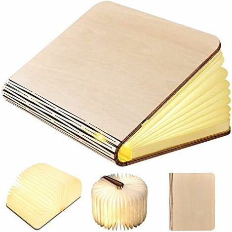 MINKUROW Lámpara De Libro Led Con Forma De Libro De Madera Grande Con Batería De 2500 Mah Lámpara De Noche De Litio Lámparas Decorativas Lámparas Decorativas Papel De Aceite Disco De Fotos + Cubierta 