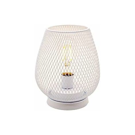 MINKUROW Lámpara De Mesa Decorativa Led De Malla De Alambre Artesanal Retro De Estilo Industrial Nórdico, Luz Nocturna (Blanco)