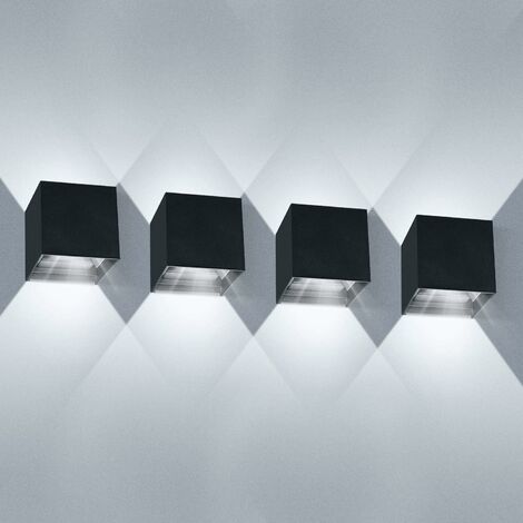 MINKUROW - Lámpara De Pared Led Para Interiores, 12 W, Paquete De 4, Impermeable, Para Exteriores, Con Ángulo De Haz Ajustable, Moderna, Blanca Fría, 6000 K, Para Sala De Estar, Dormitorio (Negro)
