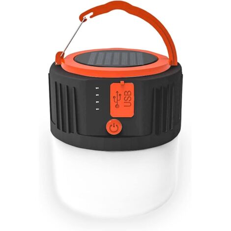 MINKUROW LED-Campinglaterne, wiederaufladbare, wasserdichte und tragbare Solar-Taschenlampe mit USB-Anschluss - 5 Beleuchtungsmodi - geeignet für Zelt, Notfall, Stromausfall