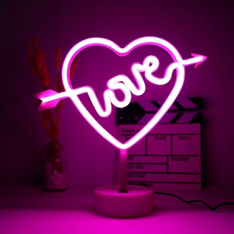 MINKUROW LED Cupid's Bow Leuchtreklame mit Herz Leuchtreklame Weihnachten Geburtstag Home Decor – Pink
