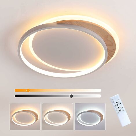 MINKUROW LED-Deckenleuchte aus Holz, 40 cm, dimmbare Kinderzimmer-Deckenleuchte mit Fernbedienung, 3000 K-6000 K, runde, moderne und elegante Schlafzimmerleuchte für Schlafzimmer, Wohnzimmer, Büro