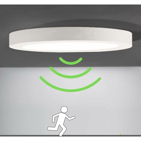 MINKUROW LED-Deckenleuchte mit Bewegungssensor für Balkon Garage Flur Eingang Einfach zu installierende Deckenleuchte 6000K Kaltweiß, 1200LM, Rund Ø30CM Weiß