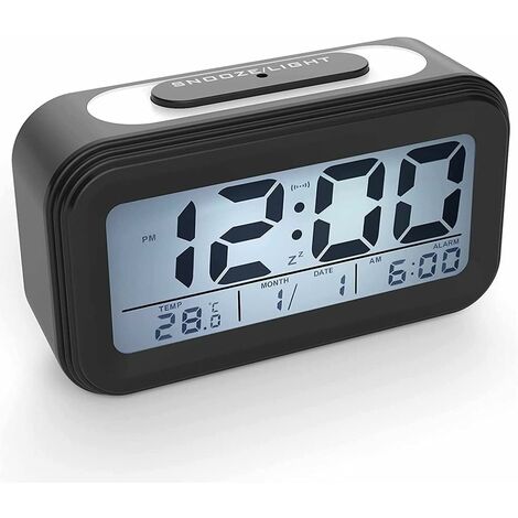 MINKUROW LED-Digitalanzeige-Wecker mit Nachtlicht Snooze Batteriebetriebener Nachttischwecker für Reisen im Büro zu Hause (Farbe : Schwarz)