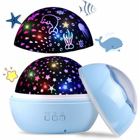 MINKUROW Led Starry Sky Projector, Baby Night Light, Ocean World 2 En 1 Lámpara De Proyección Con Cable Usb (Azul)