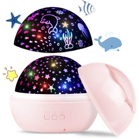 MINKUROW Led Starry Sky Projector, Baby Night Light, Ocean World 2 En 1 Lámpara De Proyección Con Cable Usb (Rosa)
