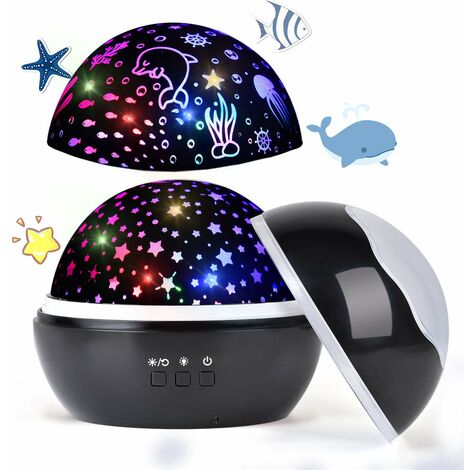 MINKUROW LED-Sternenhimmel-Projektor, Baby-Nachtlicht, Ocean World 2-in-1-Projektionslampe mit USB-Kabel (Schwarz)