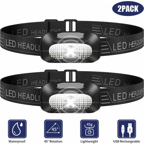 MINKUROW LED-Stirnlampe, 2 Stück, leichte Stirnlampe, superhelle, wiederaufladbare, wasserdichte USB-Stirnlampe für Camping, Angeln, Laufen, Joggen, Wandern, Lesen, Arbeiten
