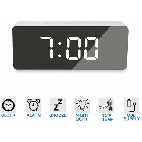 MINKUROW LED Wecker Reise Digitaler Wecker Spiegelwecker mit LED Display Bester Schminkspiegel mit Dimmer, Snooze, Temperaturfunktion für Home Office, Reisen und schweren Schlaf