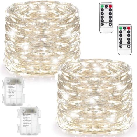 MINKUROW Lichterkette für den Innenbereich [2 Stück], 10 m 100 LED batteriebetriebene LED-Girlande Innen- und Außendekoration Lichterkette für Schlafzimmer, Weihnachten, Hochzeit, Party, Hausgarten (w