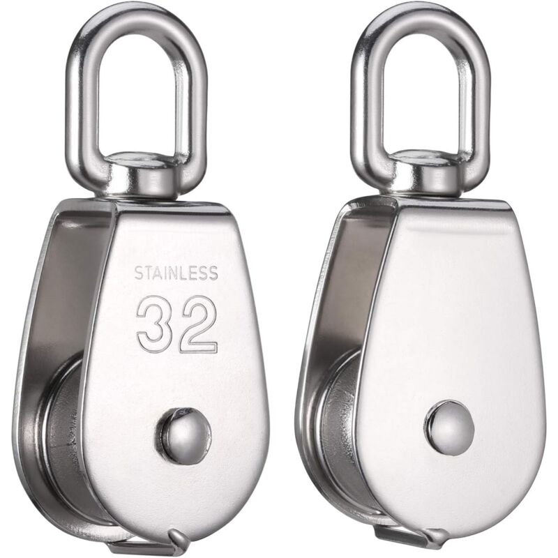 Lot De 2 Poulies De 32 Mm M32 En Acier Inoxydable 304 - Poulie Simple Avec Charge Maximale De 250 Kg - Pour L'intérieur Et L'extérieur
