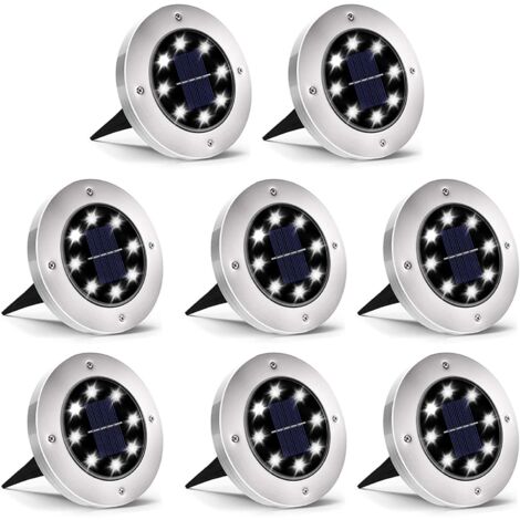 MINKUROW Luce Solare Per Esterni, 8 Led 8 Pezzi Lampada Solare Spot Giardino Impermeabile Ip65 Luce Decorativa Per Prato Giardino Giardino Terrazza Cortile Prato Bianco Freddo 8 Pezzi
