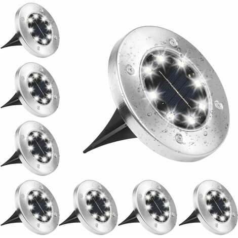 MINKUROW Luce Solare Per Esterni Bianco Freddo 6000k 8 Pezzi Impermeabile Ip65 Lampada Solare Da Incasso Faretto Per Percorso Giardino Terrazza Cortile Prato