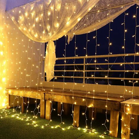 MINKUROW Luces De Cortina 300 Luces De Cortina Led 3m x 3m 8 Modos De Iluminación Impermeable Ip44 Exterior E Interior, Decoración Para Navidad, Boda, Cumpleaños, Ventana, Patio De Casa