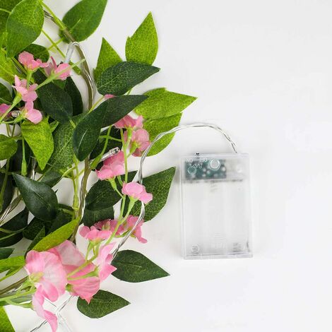 MINKUROW Luces De Hadas Guirnalda De Hojas Artificiales Luces De Cadena De Vid Decoración Navideña Dormitorio Boda, 2m 20 Led (Flores De Glicina Rosa)