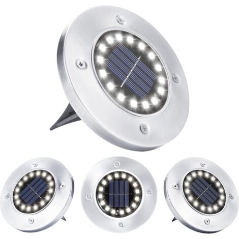 MINKUROW Luces solares para exteriores, 4 piezas, 16 LED, luz solar de suelo, blanco frío, resistente al agua, foco empotrado, accesorio de luz para jardín, camino, césped, terraza, patio subterráneo,
