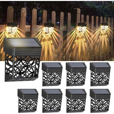 MINKUROW Luces Solares Para Vallas, 8 Piezas De Luces Solares Para Exteriores, Jardín, Impermeables, Luces De Pared Para Exteriores, Blanco Cálido, Patrón Exquisito, Led Para Exteriores Con Energía So